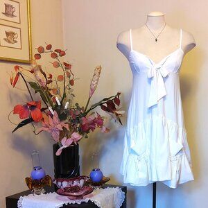 NWT MC PLANET Women's High Quality Pleated Spaghetti Strap White Dress Size S 6